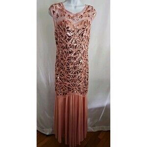 Beautiful Peach Sequin Dress Women's Ornate Prom, Dance, Fancy Size Medium